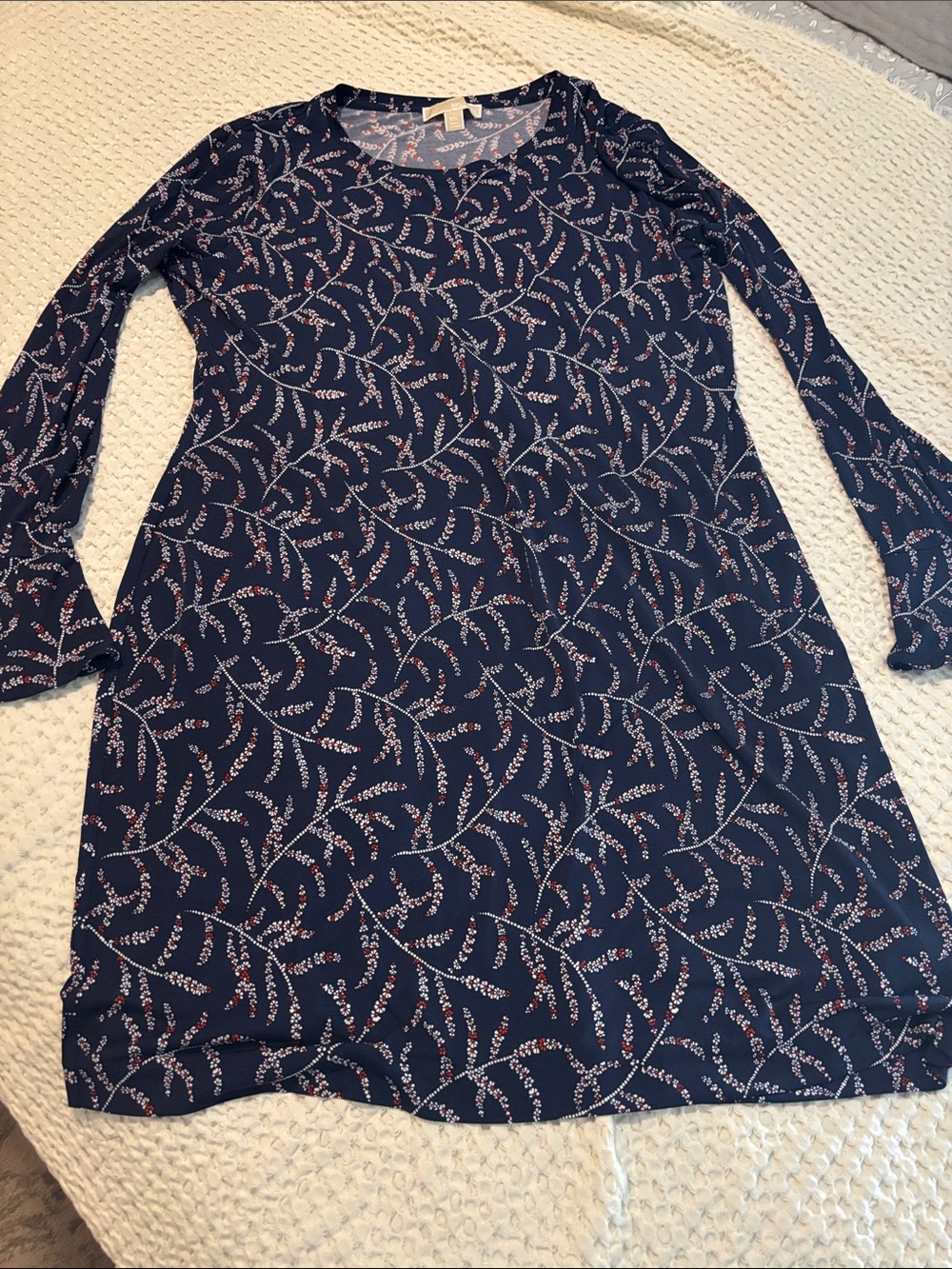 MICHAEL Michael Kors Navy Blue Long Fluted Sleeve Floral Print Dress XXL